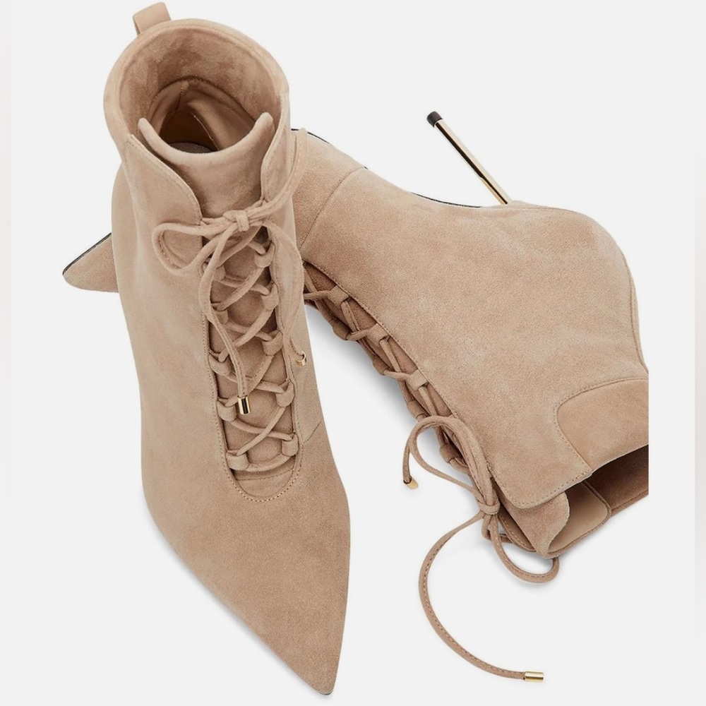 π₯ Good American Scandal Lace Up High Heel Booties Boots Stone Sold Out NIB - Picture 12 of 12
